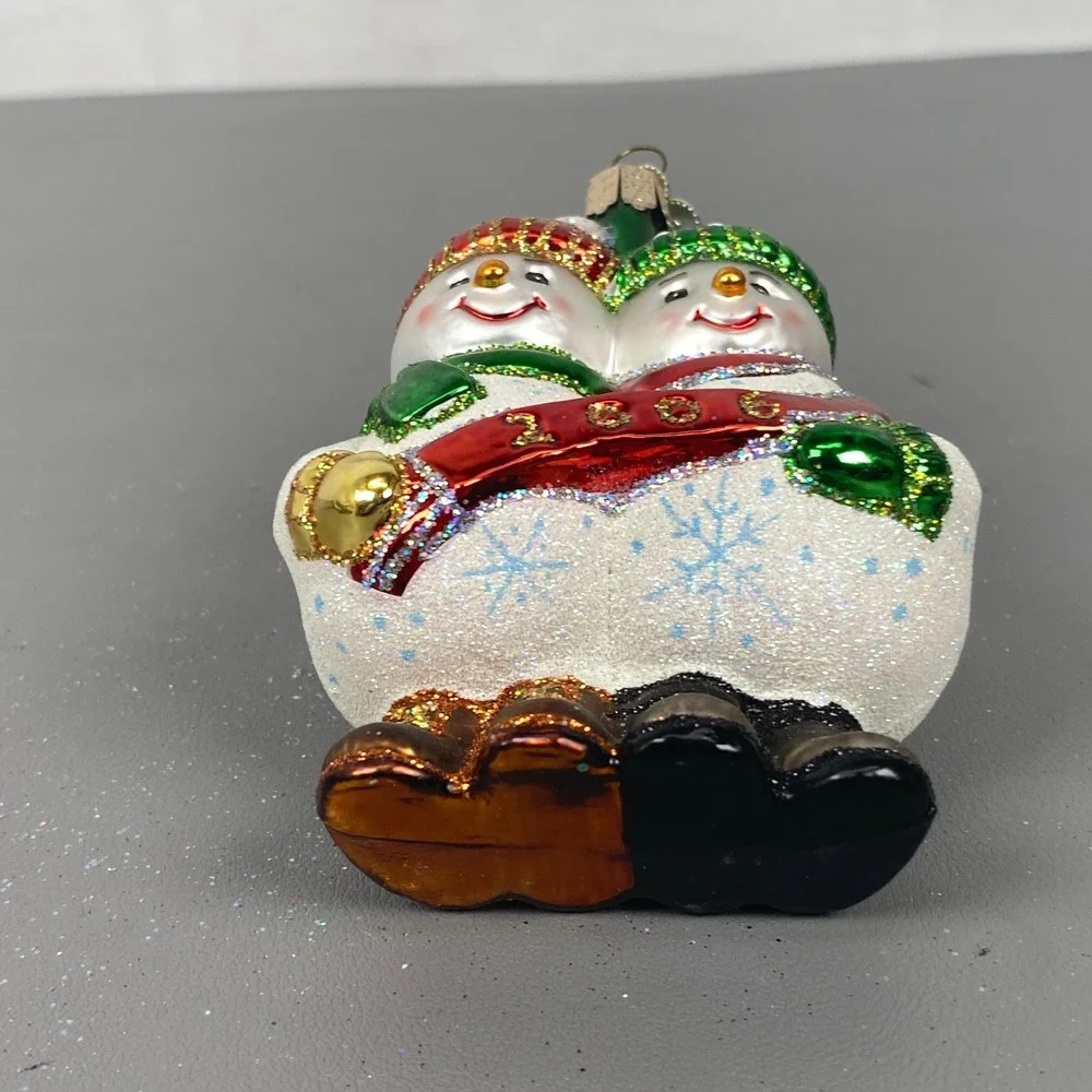 Old World Christmas Glass Ornaments Bobcat & Snowman Best Buddies/Couple 2006